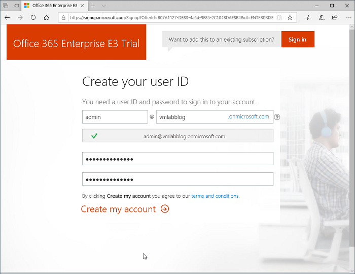 Enter the Office 365 website and request a trial version