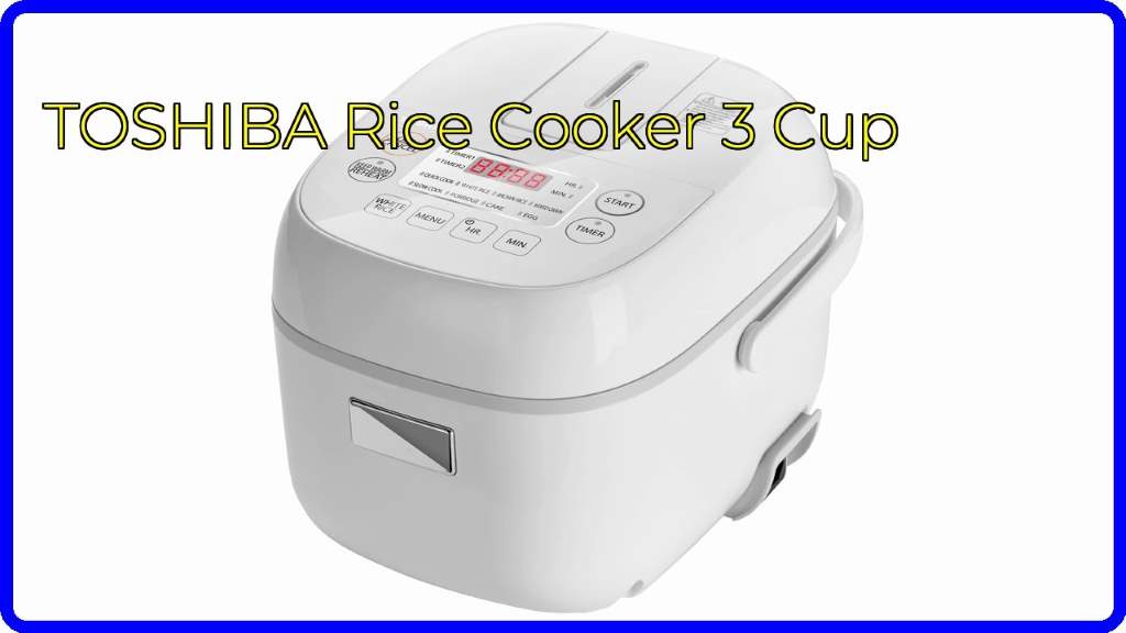 Compact Toshiba 3-cup rice cooker on modern kitchen counter with steaming rice