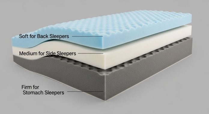 Memory foam pillow showing different firmness levels for sleep positions