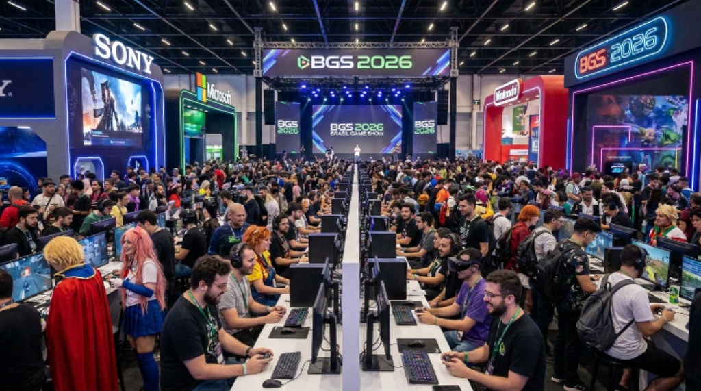 Fans playing games at Brasil Game Show BGS 2026 event